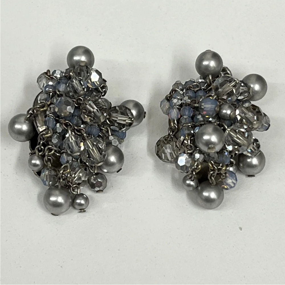 Vintage Daniel Swarovski Earrings Silver Chains Pearls and Beads‎ Clip On